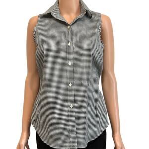 Lauren Ralph Lauren petite P/M medium B&W check button front top TS 2671